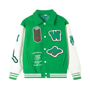 Letterman Jacke Hersteller Hochwertige Herren mäntel Großhandel Jungen Green Varsity Bomber jacke