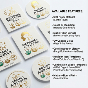 Autocollant pour <span class=keywords><strong>aliments</strong></span> pour bébés au design de dessin animé mignon, rouleau d'étiquettes en feuille d'or doux au toucher pour l'emballage nutritionnel Maman et moi - Product Image 2