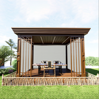 Pergola en aluminium à grain de bois oriental, design Porte de lune, pavillon de jardin de luxe, gazebo à toit rigide permanent avec éclairage LED