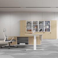 Bureau de direction électrique intelligent réglable en hauteur avec chaise de bureau intégrée – Combinaison moderne et simple pour PDG et managers, avec rangement intégré