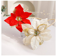 Fleur de Poinsettia de Noël Artificielle Scintillante 25CM, 3 Couleurs, pour Arbre de Noël, Couronne DIY, Décoration de Table et Fêtes, Vente en Gros