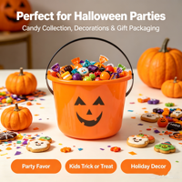Seau citrouille en plastique d'Halloween avec poignée, seau à bonbons pour la fête des enfants, seau de rangement, seau décoratif de fête, vente en gros