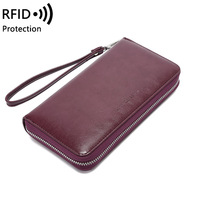 Boshiho dompet wanita anti-maling, dompet panjang kulit ritsleting RFID