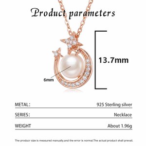 Collar con Colgante de Estrella y Luna Creciente en Oro Rosa y Cobre, con Circonitas y Perla de Agua Dulce, Joyería Celestial para Mujer - Product Image 6