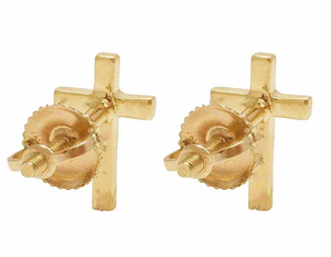 <b>Silver</b> Round Cut Cluster <b>Cross</b> Design <b>Earrings</b> with Lab Grown Diamonds 10K Gold Plated Hip Hop Party Jewelry - Product Image 4