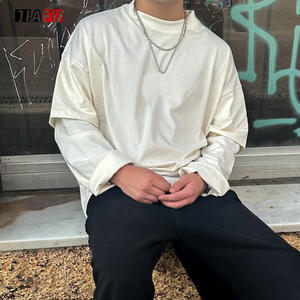 Custom Cotton Summer Blanks Baggy Sweatshirts Drop Shoulder Double Layer Long Sleeve Boxy t <strong>Shirt</strong> for <strong>Men</strong> Clothing Manufacturer - Product Image 2