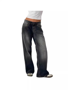 <span class=keywords><strong>Jeans</strong></span> americani a <span class=keywords><strong>vita</strong></span> <span class=keywords><strong>bassa</strong></span> di alta qualità a gamba dritta nuova moda da donna pantaloni larghi larghi da donna - Product Image 2