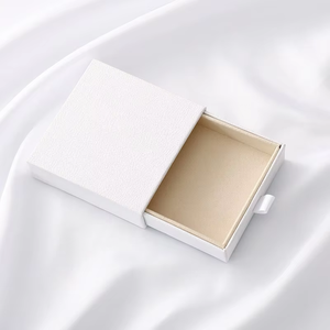 Eco-friendly Customized Luxe Discreet Jewelry Packaging Sets <b>White</b> Slide <b>Box</b> With Vintage Brown Snap Button Leather Pouch - Product Image 2