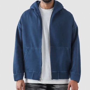 Sweat à capuche avec fermeture éclair et logo personnalisé OEM vintage pour hommes 100% coton Streetwear thermique épais en éponge française teint uni à séchage rapide - Product Image 1