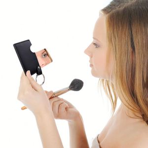 Small Pocket for Purse Stainless Steel Makeup With Leather Case Travel Handheld <b>Mirror</b> - Product Image 5