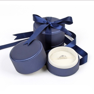 Wholesale Cylinder PU Leather <b>Ring</b> Box with Custom Logo Ribbon for Wedding Jewelry Gift & <b>Storage</b> - Product Image 1