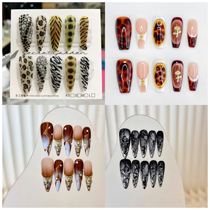 Nouveau imprimé léopard métal mode manucure à la main portant peint à la main personnalité Nail Art Design <span class=keywords><strong>Original</strong></span> <span class=keywords><strong>faux</strong></span> presse sur les ongles - Product Image 1