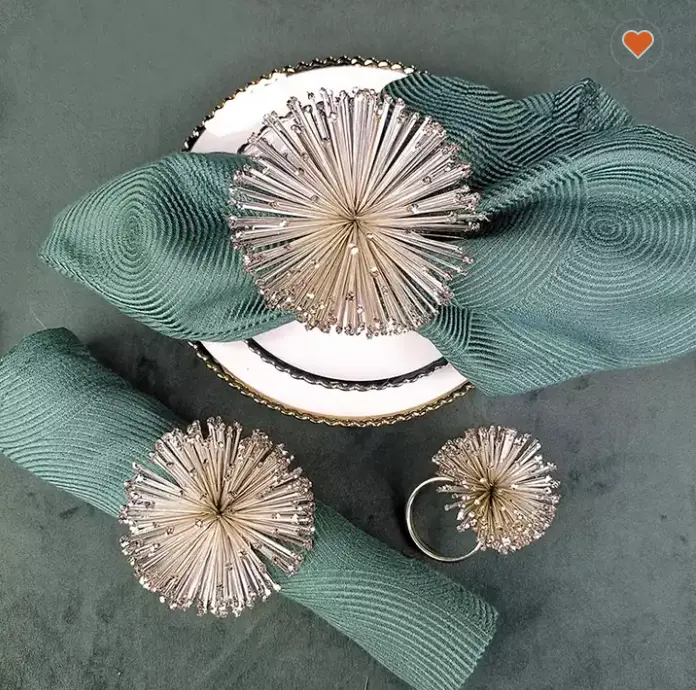 Jinbaijia Hot Selling Metal Single Rings With Artifical Flower For Wedding Celebration Tableware Decoration Napkin Rings