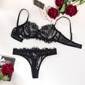 New Women's Underwear Beautiful Romantic Lace Classic Embroidery Flower <b>Perspective</b> Two Piece Underwear Set - Product Image 6