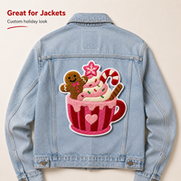 Patch en chenille personnalisé de Noël en gros, motif Bonhomme en pain d'épices, canne à sucre, tasse de chocolat chaud, applique à sequins pour vestes