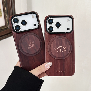 Coque de téléphone rétro en gros, design prêt à l'emploi, avec grain de <span class=keywords><strong>bois</strong></span>, anti-chute, magnétique, marron, pour iPhone 17 - Product Image 4