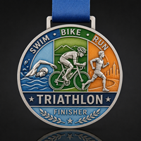 Médailles de triathlon personnalisées Finisher Or Argent Bronze en métal avec relief 3D pour événements de natation, cyclisme et course à pied en gros