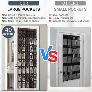 40 Pocket Over The Door <b>Shoe</b> Organizer Mesh Hanging <b>Storage</b> For <b>Shoes</b> Behind Door <b>Wall</b> <b>Mount</b> Coffee Color - Product Image 2