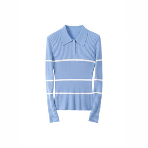 2025 printemps été Collection élégant femmes 30 laine mélangée à manches longues pull haut décontracté banlieue pour col <span class=keywords><strong>Polo</strong></span> nouveau solide - Product Image 1