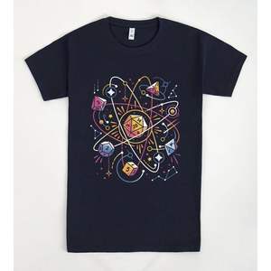 Camiseta Orbital Atomic Dice, diseño gráfico azul oscuro, ropa para jugadores - Product Image 1