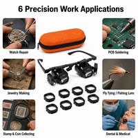 LED Watch & Clock Repair Magnifier Glasses 2X 6X 8X 12X 24X 5 Levels 8 Interchangeable Lenses Dual LED Hands Free Jeweler Loupe