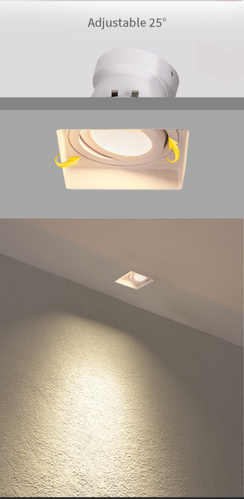 GU5.3 125mm Anti Glare Spotlights Adjustable Trimless Square Recessed Lighting