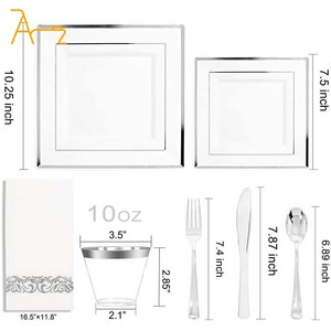 Haute qualité Banquet argent or Rose or bordé luxe couverts fête de mariage assiettes ensembles en plastique vaisselle <span class=keywords><strong>jetable</strong></span> - Product Image 6