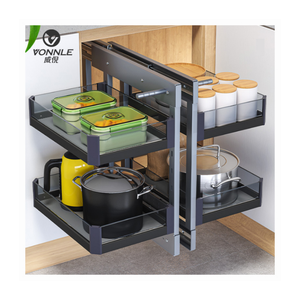 Cesta extraíble modular pequeña <span class=keywords><strong>de</strong></span> acero inoxidable negro para almacenamiento en esquina <span class=keywords><strong>de</strong></span> gabinete <span class=keywords><strong>de</strong></span> <span class=keywords><strong>cocina</strong></span>, <span class=keywords><strong>de</strong></span> apertura total - Product Image 1