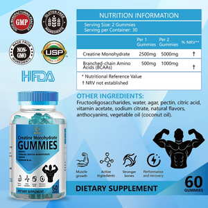 DUOZI <b>Creatine</b> <b>Monohydrate</b> Gummies 5000mg with BCAA 60 Count Muscle Growth Dietary Supplement - Product Image 3