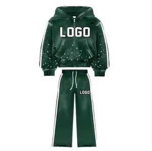 Custom Cotton Vintage Streetwear Hoodie with Rhinestones and Sequins for <strong>Men</strong> and Teens Low MOQ Knitted Zip Running <strong>Green</strong> <strong>Hoodies</strong> - Product Image 2