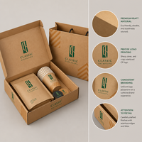 Kit d'emballage personnalisé en kraft pour café, faible MOQ, sacs à grains de café recyclables, boîte d'expédition, ensemble d'autocollants pour tasses, pour torréfacteur de boutique