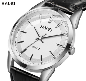 HALEI <b>Couple</b> Quartz <b>Watches</b> Analog Leather Strap Elegant Fashion <b>Watch</b> Set Roman Numeral Display Japanese movement Wholesale - Product Image 2