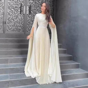2026 OEM Manufacturer Solid Color Waist Fashion Muslim Women's Long Sleeve Women's Pleated Robe <strong>Dress</strong> Evening <strong>Dress</strong> Party <strong>Dress</strong> - Product Image 1