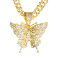 Chaîne cubaine tendance et audacieuse, multi-styles, hip-hop, avec pendentif en cristal intégral (tigre, croix, papillon) pour cadeau