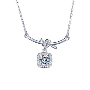 Dainty Round Cut VVS1 GRA Moissanite Square Necklace with Twist <b>Bow</b> Design Copper 14K Gold Filled Daily Wear Jewellery for Women - Product Image 1