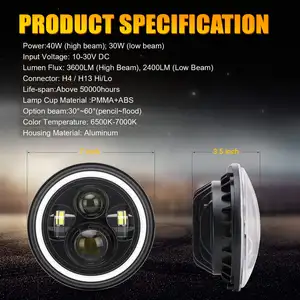 Système d'éclairage automatique feux de croisement Halo phare rond 7 pouces phare de voiture Led pour Jeep Wrangler Jk phares de moto