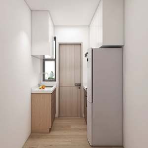 Ensemble de petites armoires de cuisine en placage de bois, plan de travail en quartz monochrome, durable et réglable pour appartement - Product Image 1