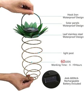 Impermeabile LED filo di ferro arte decorazione per la casa appesa all'aperto lanterna a forma di ananas luci solari da giardino