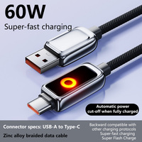 Câble USB C vers USB C avec affichage LED, charge rapide, cordon de type C en alliage de zinc, câble de données en nylon tressé pour téléphone, tablette, ordinateur portable