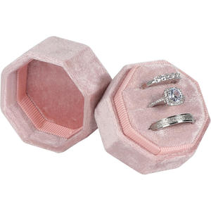 Wholesale Custom Logo Double Slots Retro Mini Velvet Wedding <b>Ring</b> Box 2 Slots <b>Ring</b> <b>Storage</b> Jewelry Gift Box - Product Image 1