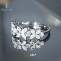 Bague pour femme en argent 925 avec moissanite originale brillante de 1 carat, taille brillant, forme goutte d'eau, motif trèfle à quatre feuilles, sertissage à griffes romantique