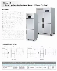 Série 4 portas 201 Aço Inoxidável eficiente Refrigeração Direta vertical Dupla Temperatura para uso comercial