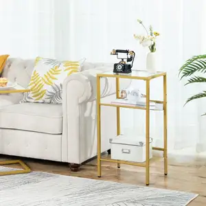 Wholesale Gold Side End Table Modern Style Golden Color Nightstand With Metal Leg Telephone Table For Living Room Bedroom