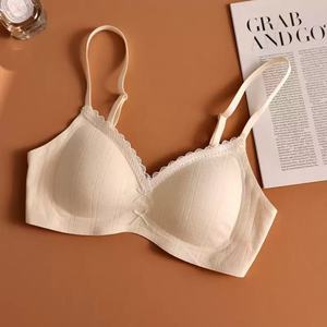 Lencería Cremosa Tipo Soufflé para Mujer, con Ribete de Encaje, Sujetador sin Varillas para Bustos Pequeños, Sujetador Push-Up - Product Image 6