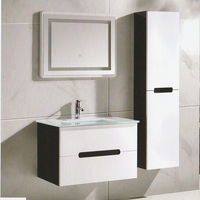 Meuble-lavabo mural moderne en PVC de haute qualité avec vasque en céramique et armoire latérale pour salle de bain