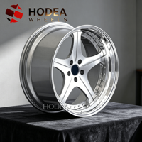 Jantes classiques JDM 5 branches à déport profond, finition argent brossé + lèvre polie, compatibles voitures US/JDM, PCD/ET/couleur personnalisables