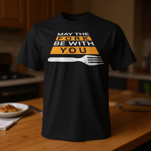 Divertente maglietta promozionale con la scritta 'May the Fork Be with You' - Product Image 3