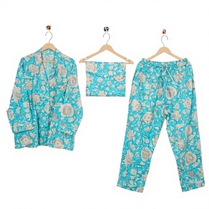 Conjunto de Pijama largo con hermoso patrón floral para mujer, algodón indio para Bodas de otoño y fiestas nupciales para verano y primavera - Product Image 1