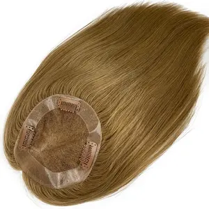 Natural Black Highlight Honey Brown Color Mono Lace Hair Toppers for Women Human Hair