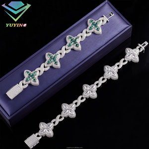 สร้อยข้อมือเงินแท้ 925 ชุบทอง 18k ประดับเพชรทรงโคลเวอร์แบบ Iced Out พร้อมโซ่ Cuban Link ประดับเพชร Moissanite สี D ระดับ VVS พร้อมใบรับรอง GRA สไตล์ฮิปฮอป - Product Image 3
